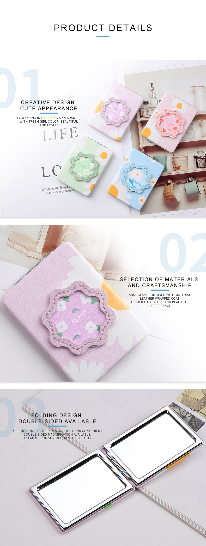 Double-sided Folding Mirror for leather