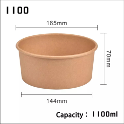 1100ml Eco-Friendly Disposable Kraft Paper Bowl Packaging Container Take Away Salad Bowl with Lid