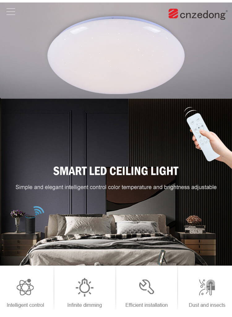 New Design High Quality Living Room Smd White Round 24w Smart Led Ceiling Light