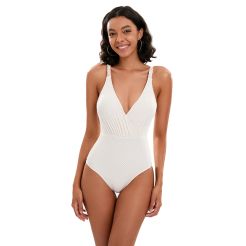 Metallic swimsuit with square rings